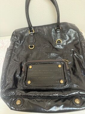 Marc by Marc Jacobs Black Patent Tote with Gold-Tone Accents